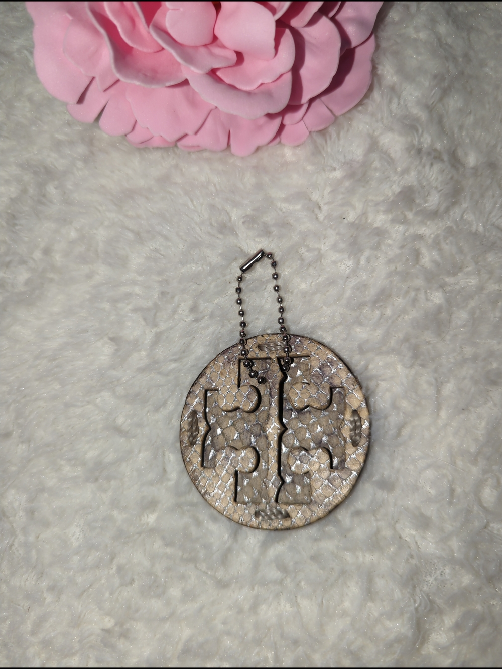 Tory Burch Metallic Snake-Embossed Round Keychain/Card Holder Charm Upcycled